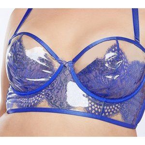 Savage X Fenty NWT Vinyl Lace Bustier Bra in Blue Sz 3X Sexy removable straps